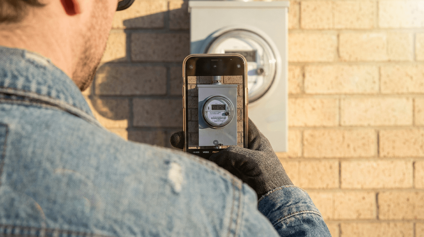 Customer photographing their electric meter for the no-cost weatherization application